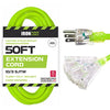 50 Ft Outdoor Extension Cord-3 Outlets-10/3 Neon Green -10 Gauge-3 Prong Plug
