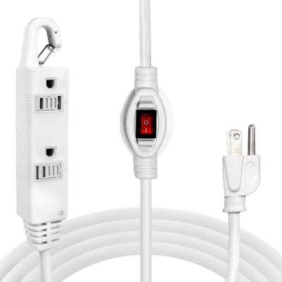 10 Ft Extension Cord with Switch On/Off - 16/3 White Cable, 13 AMP