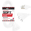 50 Ft Outdoor Extension Cord with 3 Electrical Power Outlets - 16/3 SJTW Durable White Cable