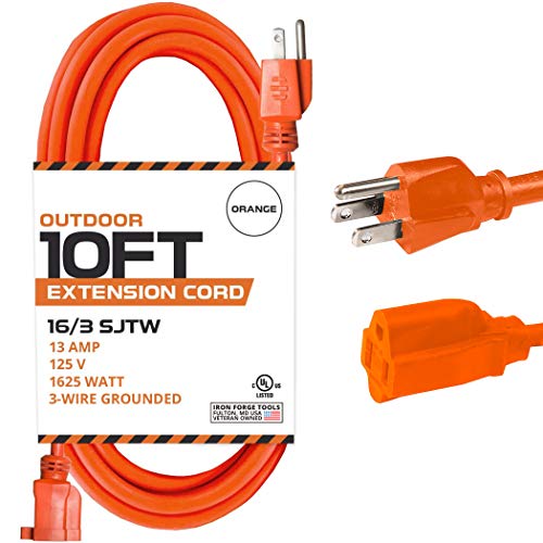 10 Ft Outdoor Extension Cord-3 Outlet-10/3 Orange-10 Gauge Lighted-3 P -  iron forge tools