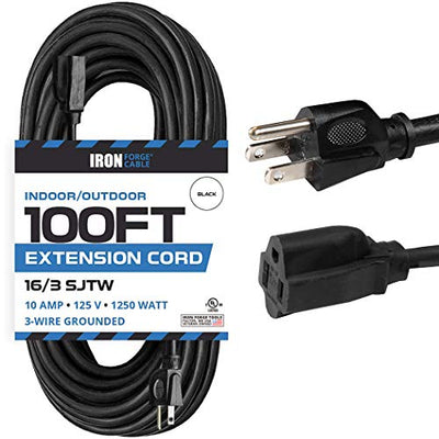 100 Ft Black Extension Cord - 16/3 Durable Electrical Cable