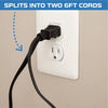 6 Ft Double Ended Extension Cord, Black - 16/2 SPT-2 Split Electrical Cable with 6 Power Outlets