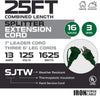 1 to 3 Extension Cord Splitter - 13 Foot Green Power Squid - 16/3 SJTW Outdoor Outlet & Plug Splitter Cable