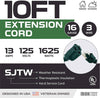 5 Pack of 10 Ft Outdoor Extension Cords - 16/3 SJTW Durable Green 3 Prong Cable - Great for Powering Outdoor Christmas Decorations