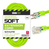 50 Foot Outdoor Extension Cord - 12/3 SJTW Neon Green High Visibility 12 Gauge Lighted Extension Cable with 3 Prong Grounded Plug for Safety
