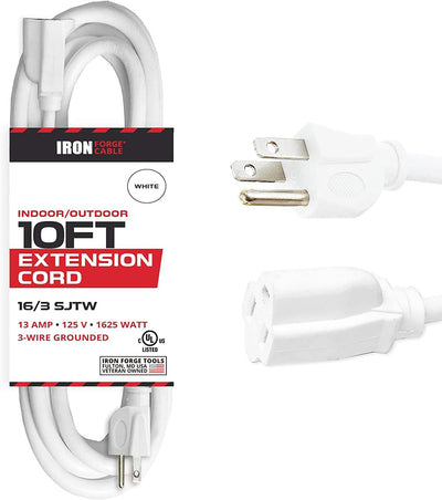 Outdoor Extension Cord Cable 3 Prong Heavy Duty - 10 Ft White