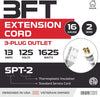 3 Ft White Extension Cord 2 Pack - 16/2 Durable Electrical Cable