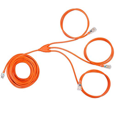 1 to 3 Extension Cord Splitter - 50 Foot Orange Power Cord Splitter - 12/3 Outdoor Outlet & Plug Splitter Cable