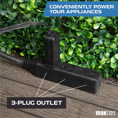 15 Ft Black Extension Cord with 3 Electrical Power Outlets - 16/3 SJTW Durable Cable with 3 Prong Grounded Plug for Safety