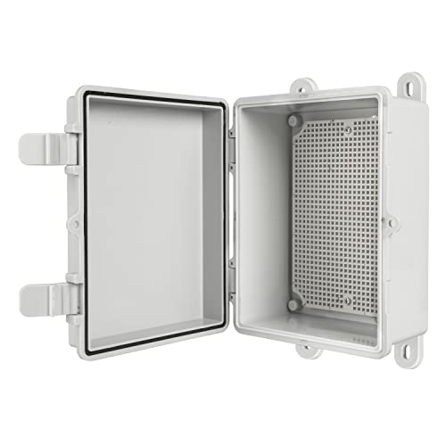 Outdoor Electrical Junction Box with Mounting Plate - 9 x 7 Inch Dustproof Waterproof Plastic Universal Durable Hinged Cover