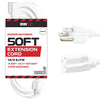 50 Foot Outdoor Extension Cord - 14/3 SJTW Heavy Duty White Cable with 3 Prong Grounded Plug for Safety - Great for Garden and Major Appliances