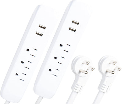2 Pack of Surge Protector Power Strips with 2 USB Ports, 3 Electrical Outlets & 6 Ft White Extension Cord, 13A/1625W, ETL Listed