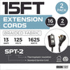 15Ft Fabric Extension Cord 2 Pack - 16/2 SPT-2 Black and White Braided Cloth Electrical Power Cable Set