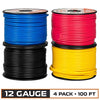 12 Gauge Primary Wire - 4 Roll Assortment Pack - 100 Ft of Copper Clad Aluminum Wire per Roll