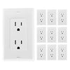 Decorator Receptacle Outlet with Wall Plate, 10 Pack, White - Tamper Resistant 3 Prong Electrical Wall Outlets - 15 Amp, 125 Volt, 3 Wire, Self-Grounding, UL Listed