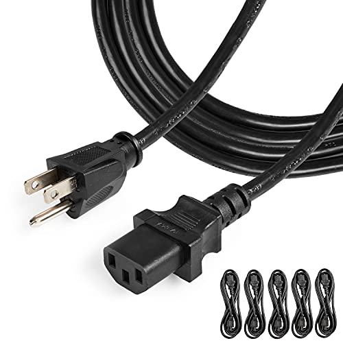 5 Pack of 6 Ft Power Cords for TV Computer or Monitor (NEMA 5-15P to C13) - 18/3 Replacement Audio & Video Power Cable, Black