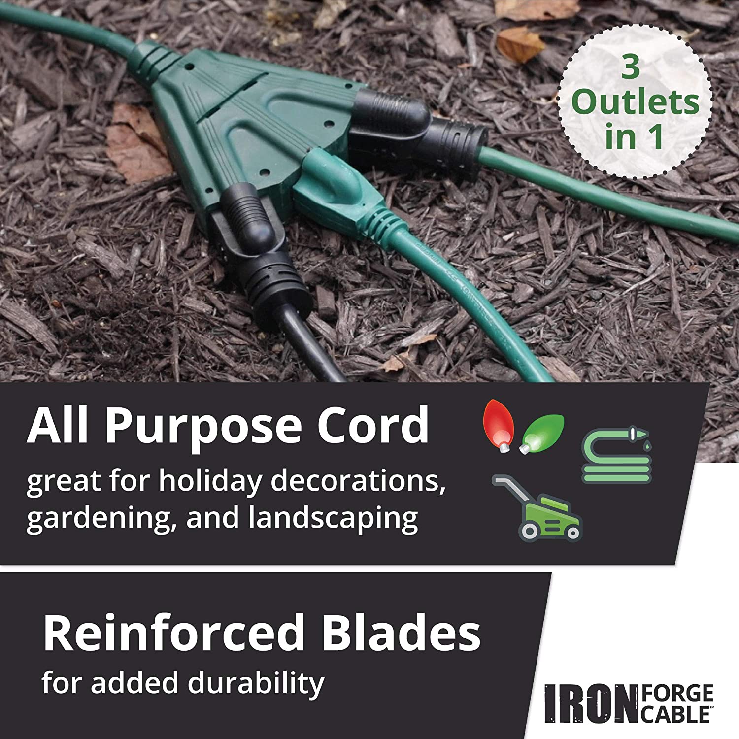 10 Ft Outdoor Extension Cord with Power Block - 16/3 Durable Green