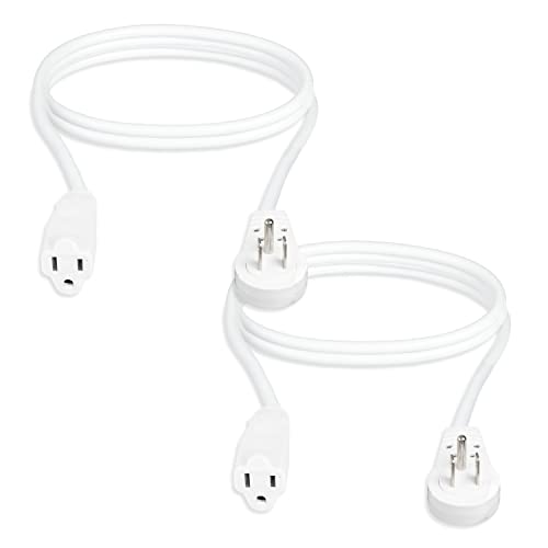 2 Pack of 6 Ft Rotating Flat Plug Extension Cords - 16/3 SJT Durable White Electrical Cable, 13 AMP