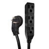 10 Ft Outdoor Extension Cord- 45° Angled Flat Plug- 3 Outlets - 16 Gauge- Black