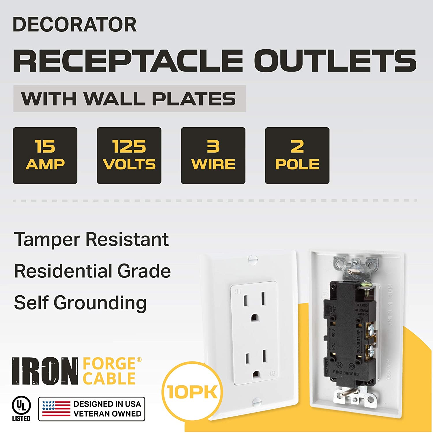 Utilitech 15-Amp 125-Volt Tamper Resistant Residential Decorator Outlet,  White (3-Pack) in the Electrical Outlets department at