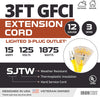 Pigtail 3 Outlet Lighted Outdoor GFCI Extension Cord - 12/3 SJTW Heavy Duty 3ft