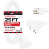 25 Ft Outdoor Extension Cord with 3 Electrical Power Outlets - 16/3 SJTW Durable White Cable