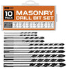 Masonry Drill Bit Set of 10 for Concrete, Ceramic Tile, Brick, Glass, Plastic, Wood & More - Chrome Plated with Carbide Tips