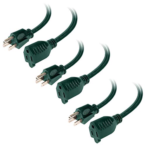 Green Extension Cord 3 Pack, 10ft 15ft & 25ft - 16/3 SJTW Durable Electrical Cable with 3 Prong Grounded Plug for Safety