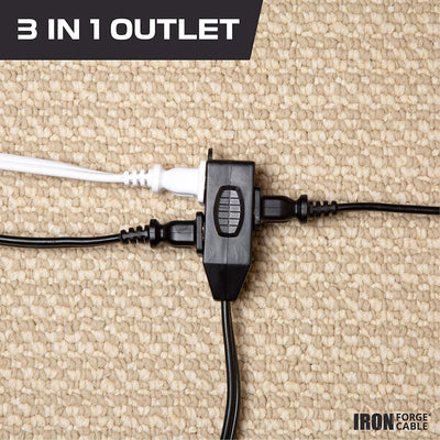 Black Extension Cord 3 Pack, 6ft 10ft & 15ft - 16/2 Durable Electrical Cable