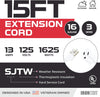 15 Ft White Extension Cord 2 Pack - 16/3 Durable Electrical Cable