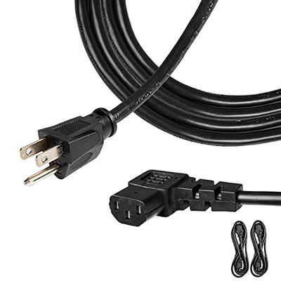 2 Pack of 6 Ft Power Cords for TV Computer or Monitor (NEMA 5-15P to C13) - 18/3 SJT 90 Degree Replacement Audio & Video Power Cable, Black
