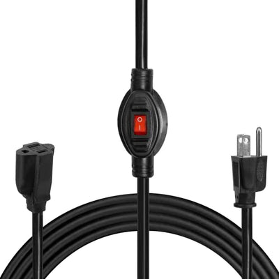 6 Ft Outdoor Extension Cord with Switch On/Off - 16/3 SJTW 13 Amp Black Cable