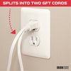 6 Ft Double Ended Extension Cord, White - 16/2 SPT-2 Split Electrical Cable with 6 Power Outlets