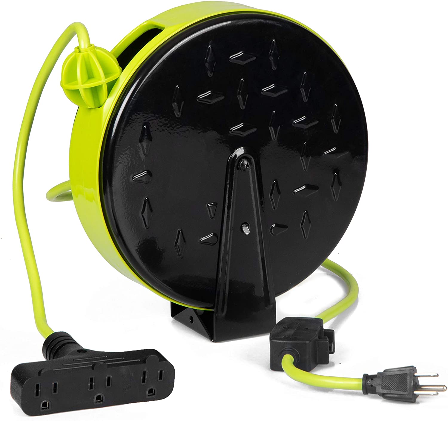 40 Ft Retractable Extension Cord Reel - 2 in 1 Mountable & Portable Power  Cord Reel with 3 Electrical Outlets - 12/3 SJTW Heavy Duty Yellow Cable, 15