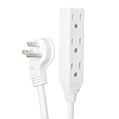 10 Ft Outdoor Extension Cord with 45° Angled Flat Plug and 3 Electrical Power Outlets - 16/3 SJTW Durable White Electric Cable