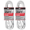 2 Pack of 25 Ft Extension Cords with 3 Electrical Power Outlets - 16/3 Durable White Cable