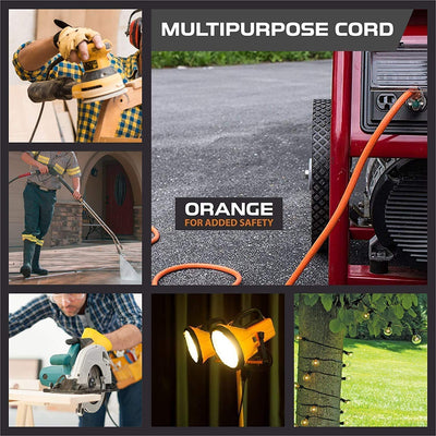 10 Ft Outdoor Extension Cord-3 Outlet-10/3 Orange-10 Gauge Lighted-3 Prong Plug