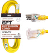6 Foot Lighted Outdoor Extension Cord - 14/3 SJTW Heavy Duty Yellow Extension Cable with 3 Prong Grounded Plug for Safety - Great for Garden and Major Appliances