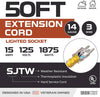 50 Foot Lighted Outdoor Extension Cord - 14/3 SJTW Heavy Duty Yellow Extension Cable with 3 Prong Grounded Plug for Safety - Great for Garden and Major Appliances