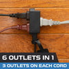 10 Ft Double Ended Extension Cord, Black - 16/2 SPT-2 Split Electrical Cable with 6 Power Outlets