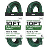 2 Pack of 10 Ft Outdoor Extension Cords - 16/3 Durable Green 3 Prong Extension Cord Pack