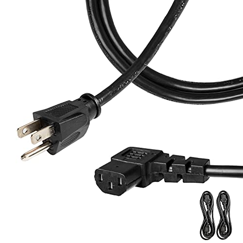 2 Pack of 3 Ft Power Cords for TV Computer or Monitor (NEMA 5-15P to C13) - 18/3 SJT 90 Degree Replacement Audio & Video Power Cable, Black