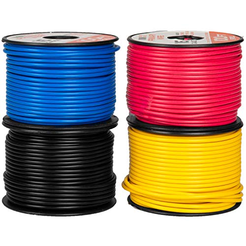 14 Gauge Primary Wire - 4 Roll Assortment Pack - 100 Ft of Copper Clad Aluminum Wire per Roll