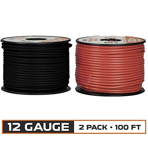 12 Gauge Primary Wire - 2 Roll Red & Black Pack - 100 Ft of Copper Clad Aluminum Wire per Roll