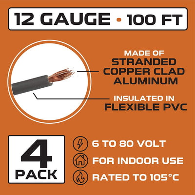 12 Gauge Primary Wire - 4 Roll Assortment Pack - 100 Ft of Copper Clad -  iron forge tools