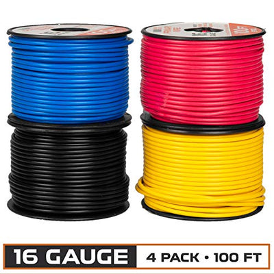 16 Gauge Primary Wire - 4 Roll Assortment Pack - 100 Ft of Copper