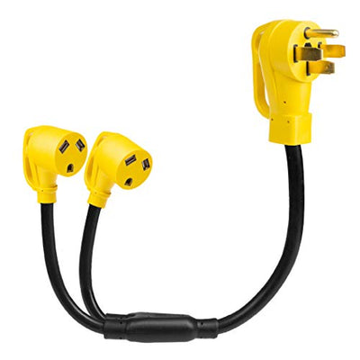 Iron Forge Cable 50 Amp to 30 Amp RV Y Adapter Power Cord - 14-50P Male Plug to Two TT-30R Female Electrical Receptacles, Yellow