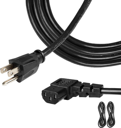 2 Pack of 10 Ft Power Cords for TV Computer or Monitor (NEMA 5-15P to C13) - 18/3 SJT 90 Degree Replacement Audio & Video Power Cable, Black