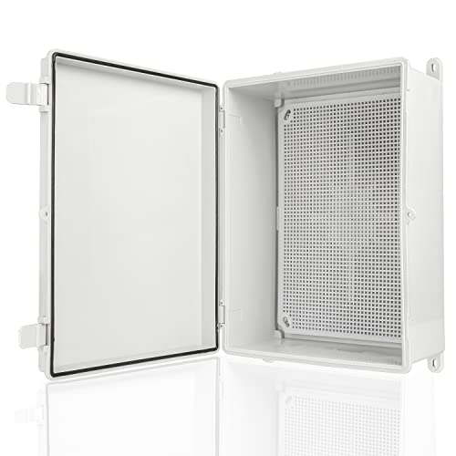 Outdoor Electrical Junction Box with Mounting Plate - 15 x 11 Inch Dustproof Waterproof Plastic Universal Durable Hinged  Cover