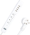 Surge Protector Power Strip with 4 USB Ports, 4 Electrical Outlets & 6 Ft White Extension Cord, 15A/1875W, ETL Listed